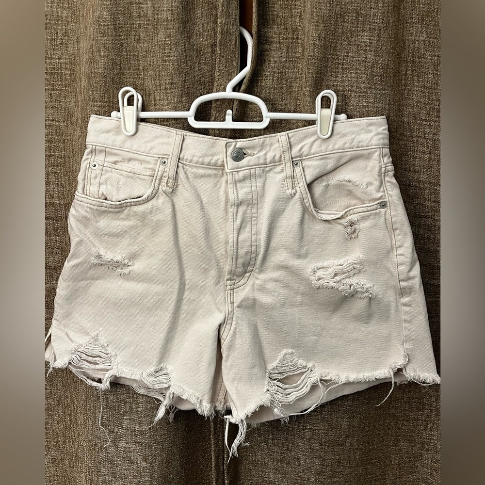 We The Free Cream Jean Shorts Distressed Style